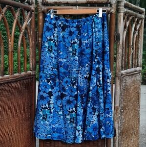 🍀3/15 Blue Floral Vintage 90s Midi Skirt
